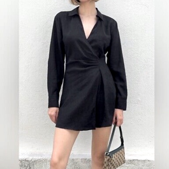 Zara Black Wrap Mini Dress with V-neckline. Size XS - Picture 1 of 17